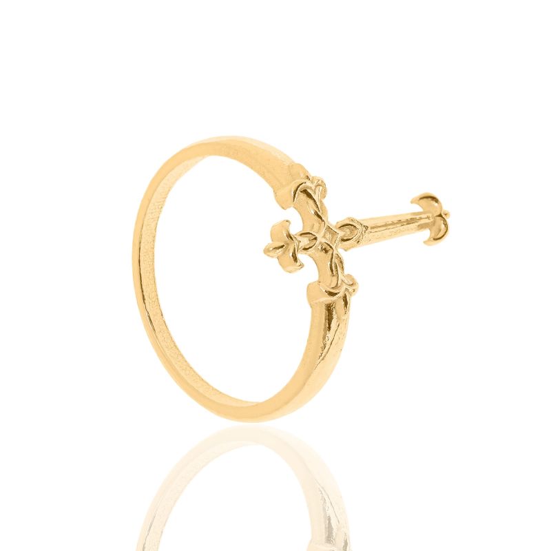 Pierścionek srebrny pozłacany sztylet