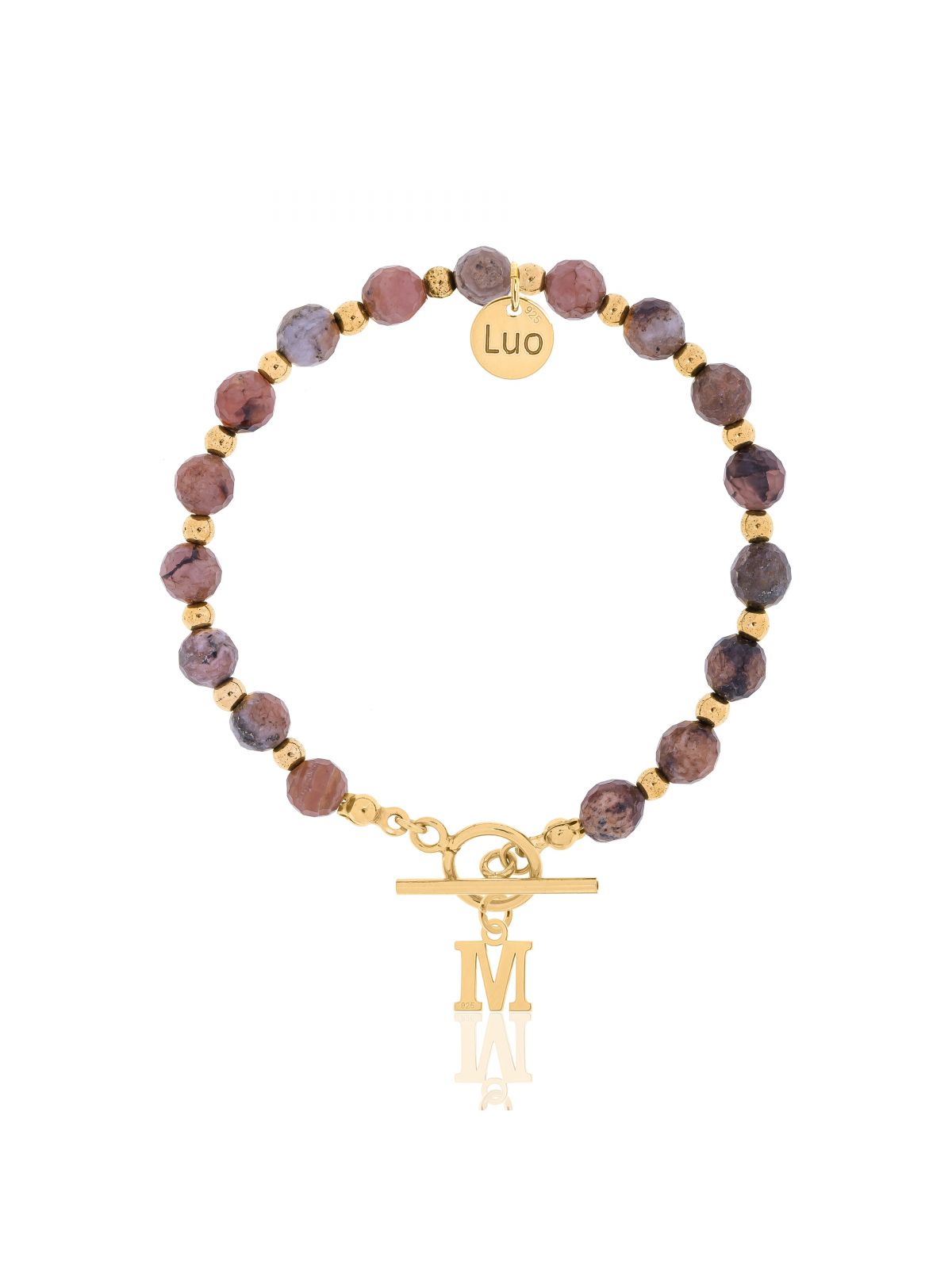 Bransoletka z rodonitu i hematytu z literką