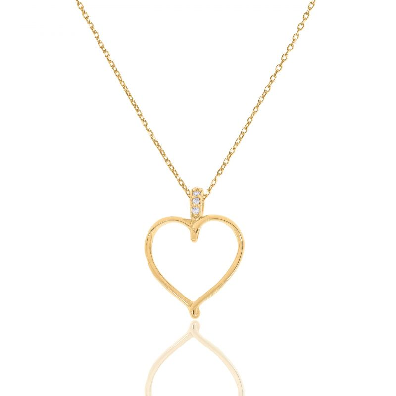 Naszyjnik srebrny pozłacany z sercem i bezbarwnymi kryształkami