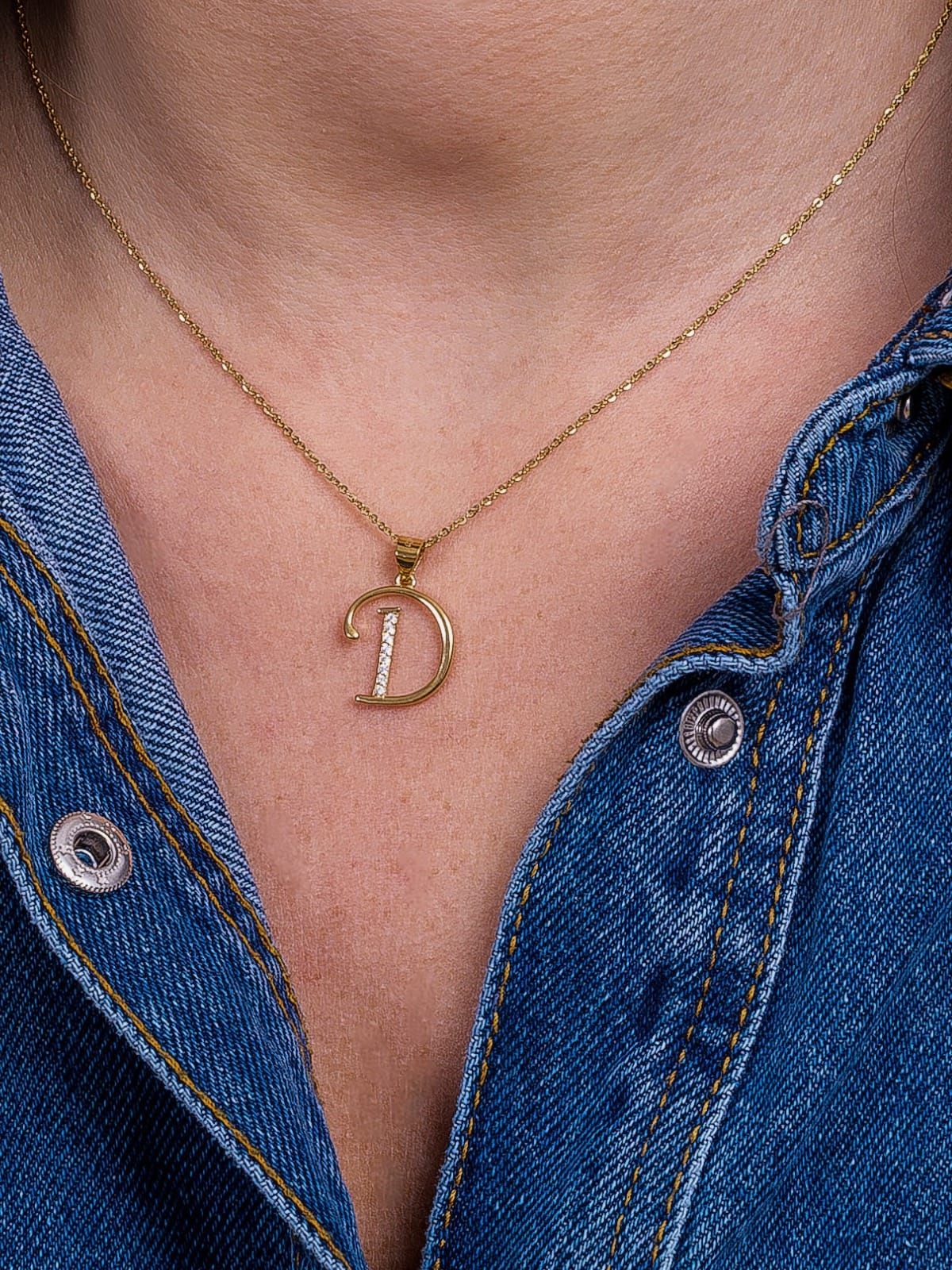 Naszyjnik srebrny pozłacany z Literką i bezbarwnymi kryształkami