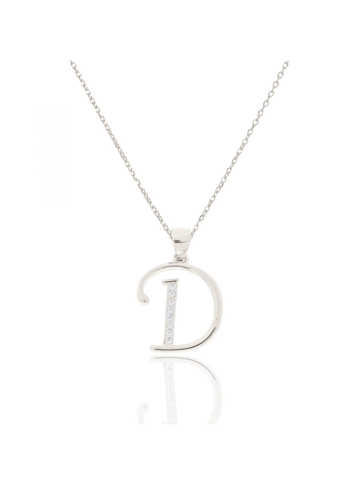 Naszyjnik srebrny z Literką i bezbarwnymi kryształkami