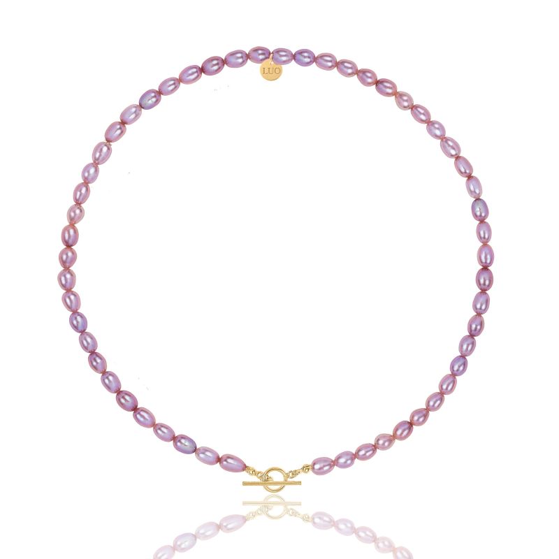 Naszyjnik z naturalnych fioletowych pereł z pozłacanym ozdobnym zapięciem