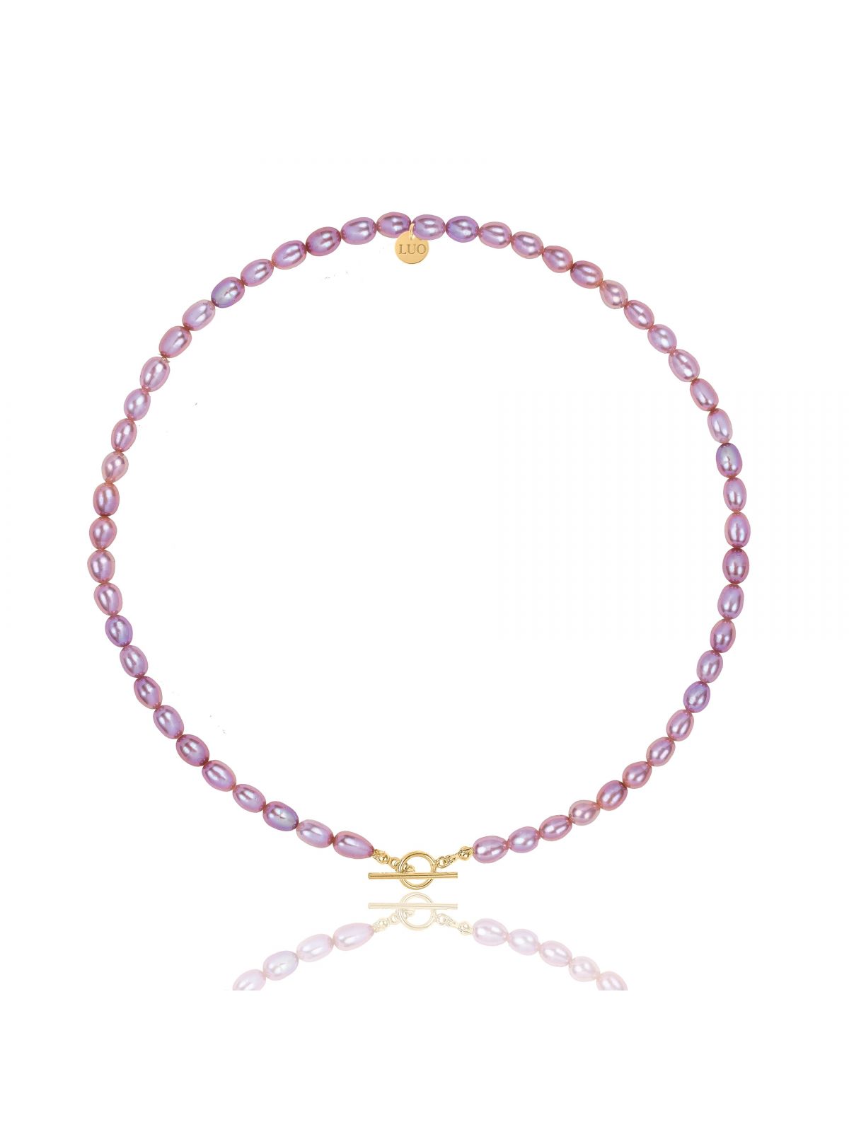 Naszyjnik z naturalnych fioletowych pereł z pozłacanym ozdobnym zapięciem