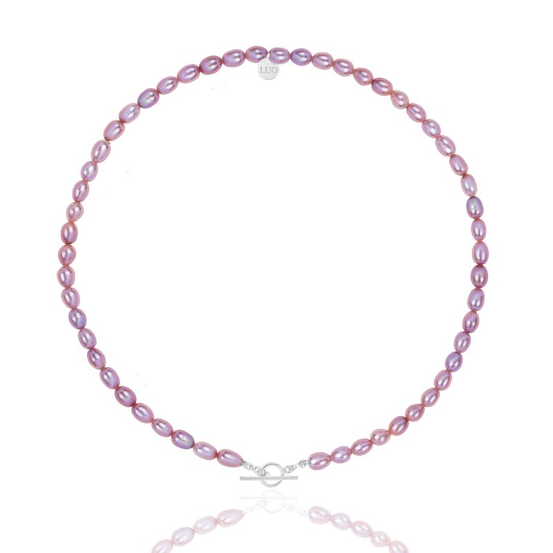 Naszyjnik z naturalnych fioletowych pereł ze srebrnym ozdobnym zapięciem