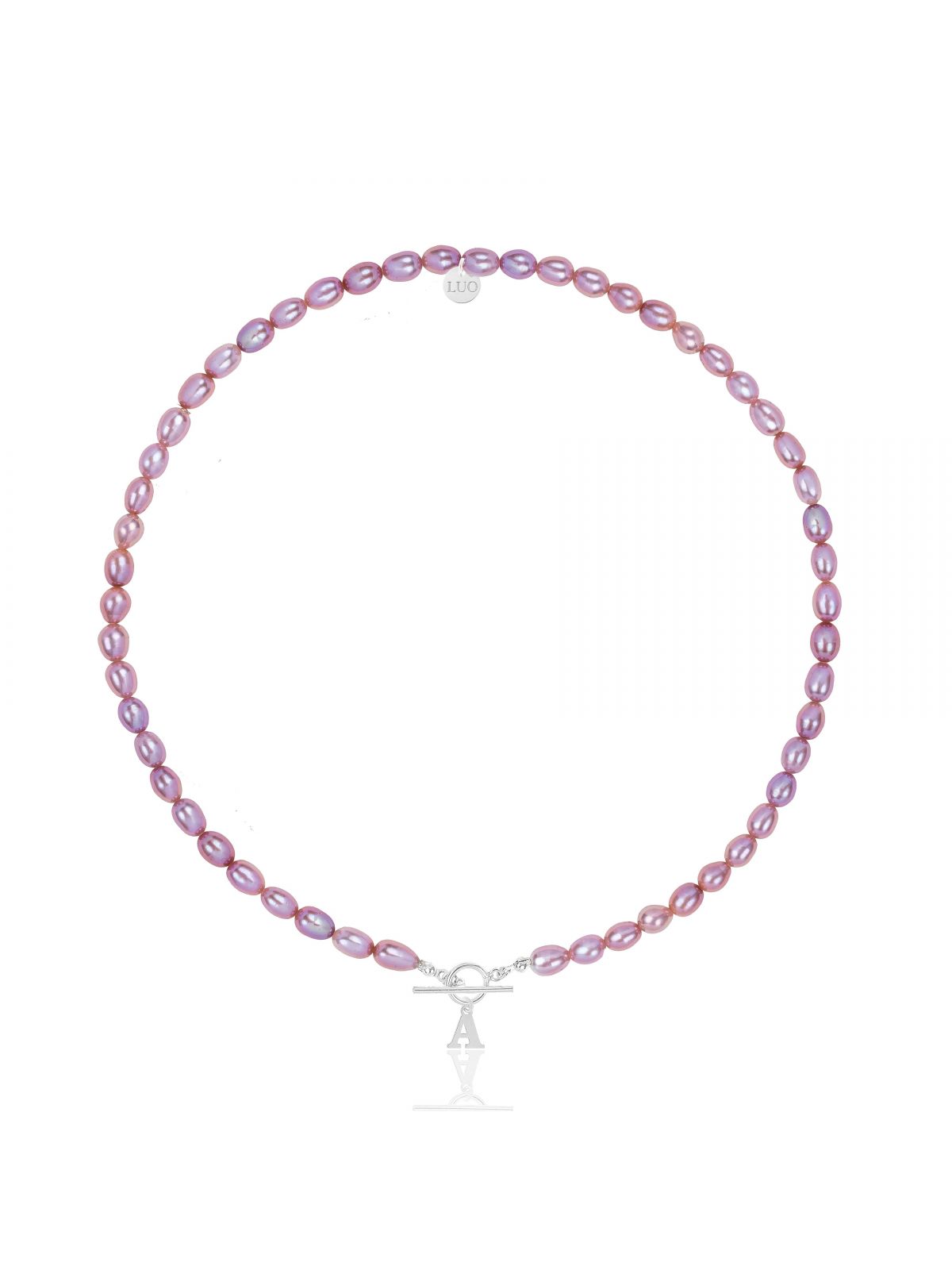 Naszyjnik z naturalnych fioletowych pereł ze srebrną literką