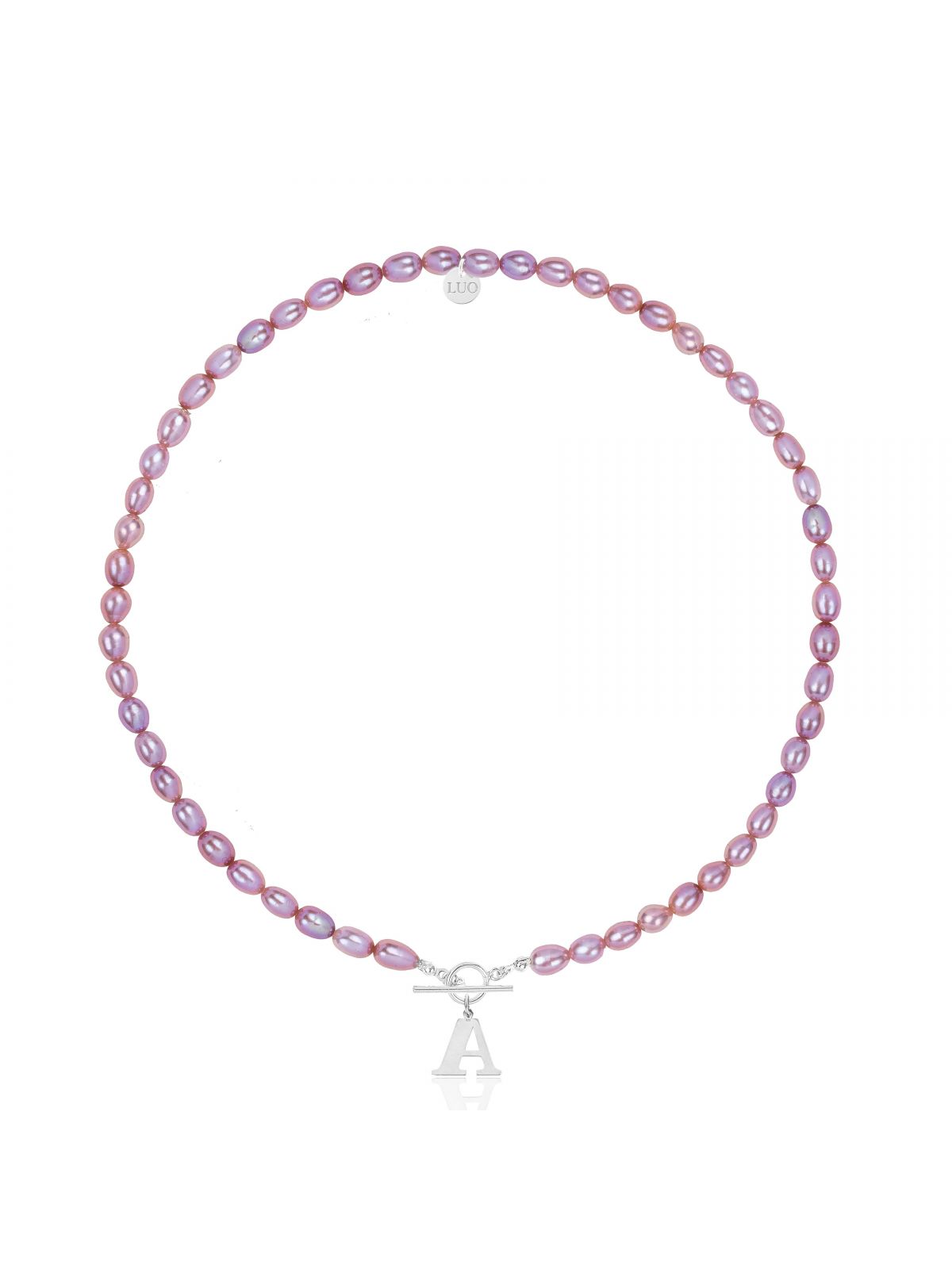 Naszyjnik z naturalnych fioletowych pereł ze srebrną dużą literką