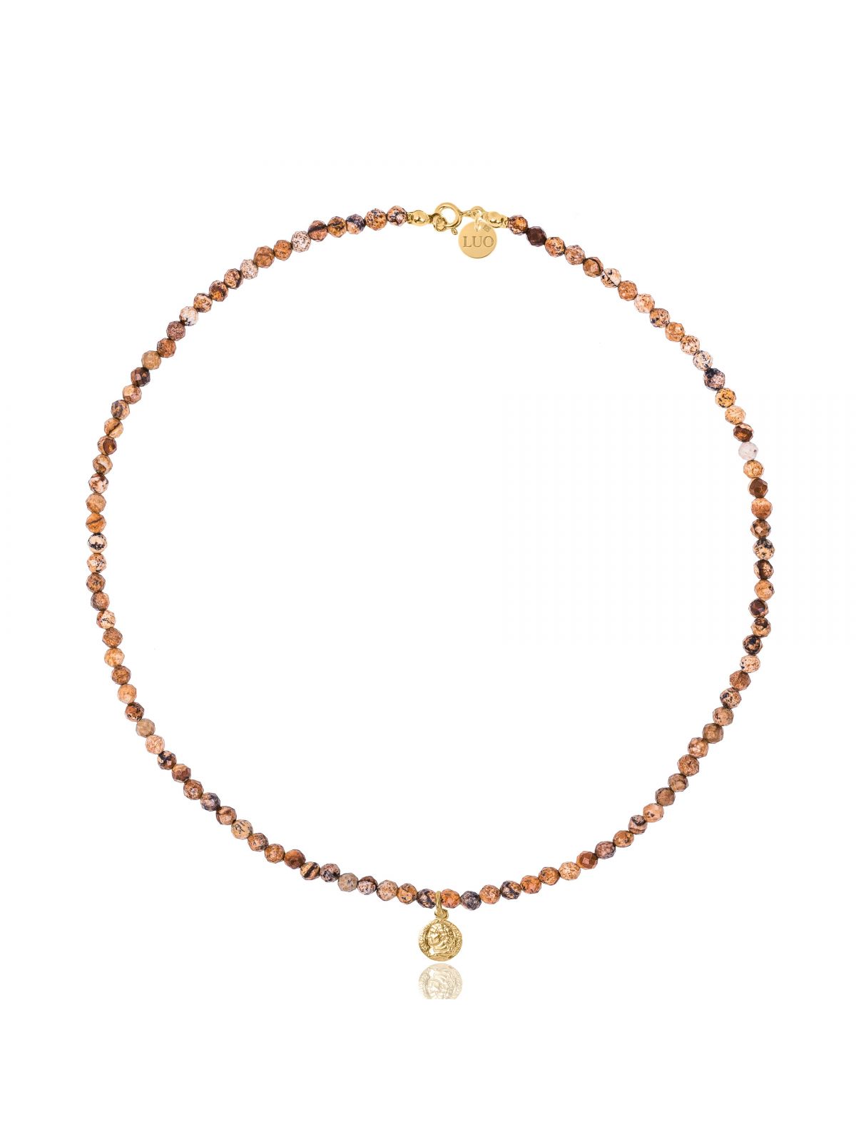 Naszyjnik z jaspisu obrazkowego z pozłacaną monetą