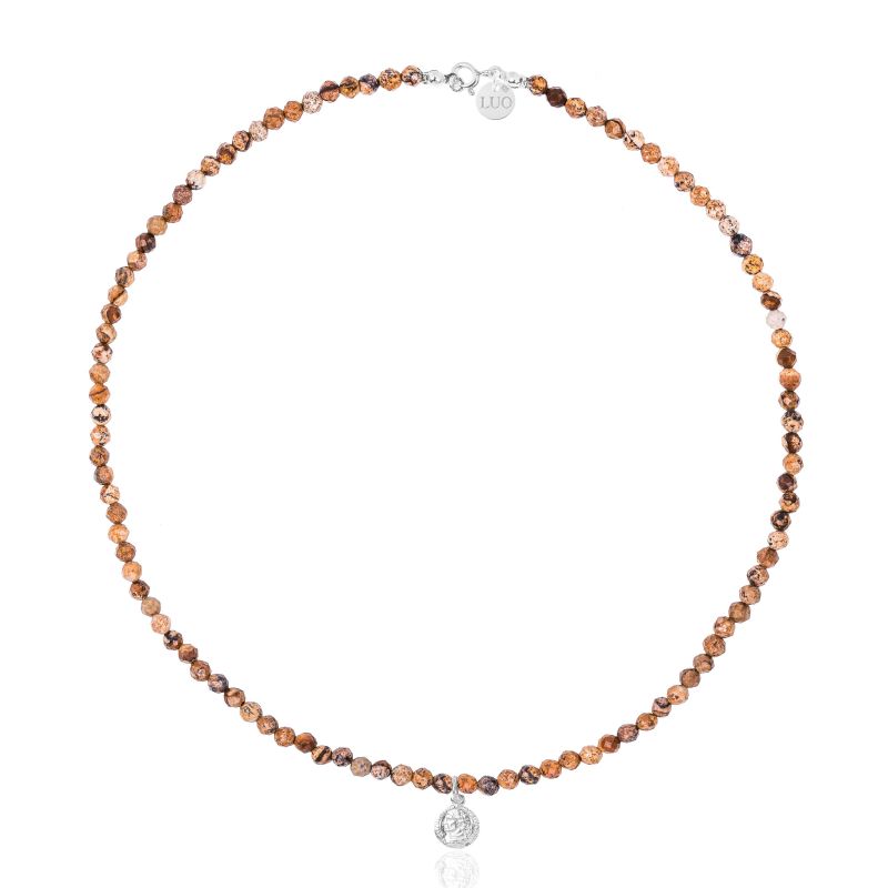 Naszyjnik z jaspisu obrazkowego ze srebrną monetą