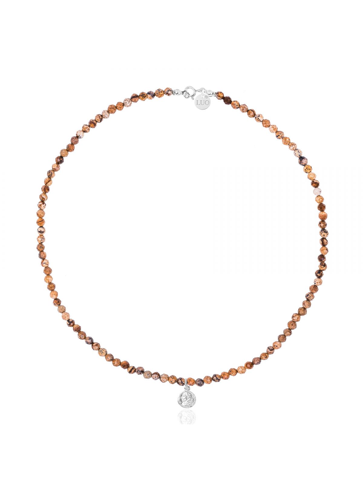 Naszyjnik z jaspisu obrazkowego ze srebrną monetą