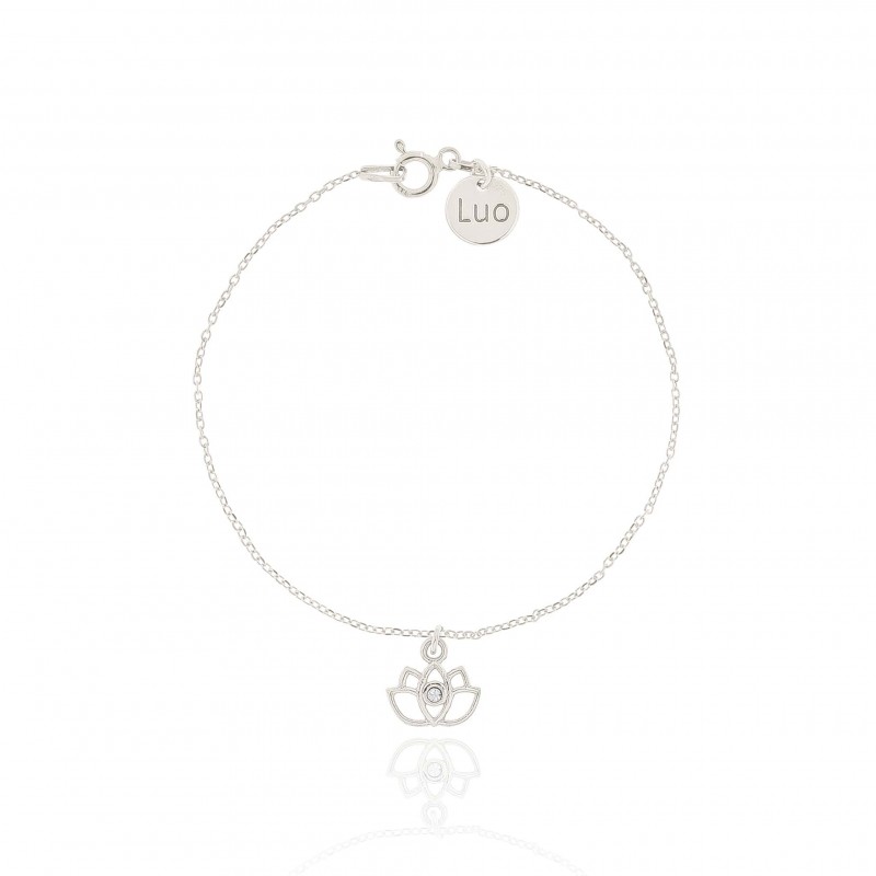 Bransoletka srebrna z kwiatem lotosu i kryształkiem