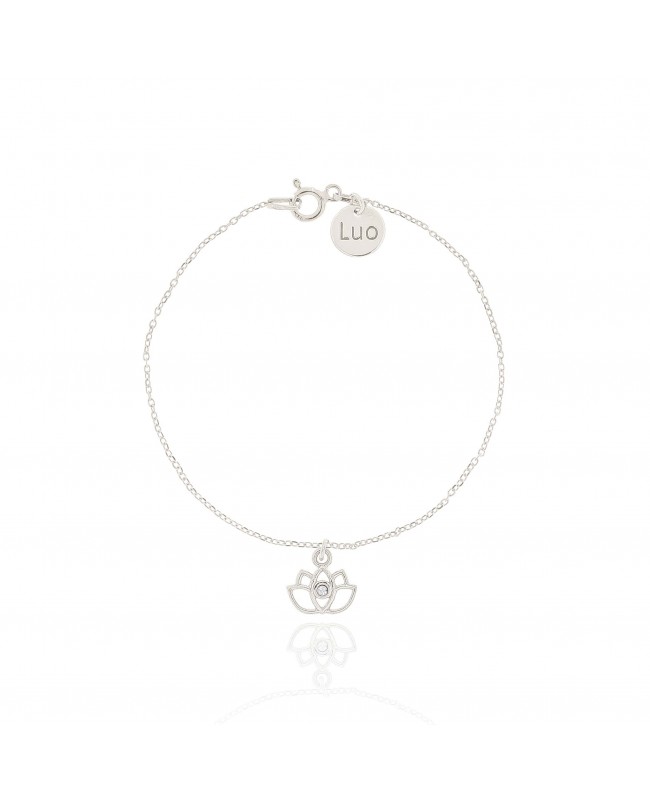 Bransoletka srebrna z kwiatem lotosu i kryształkiem