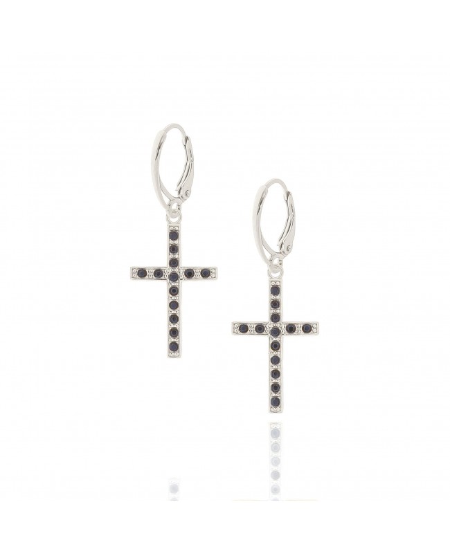 Kolczyki srebrne z krzyżami wysadzanymi kryształkami