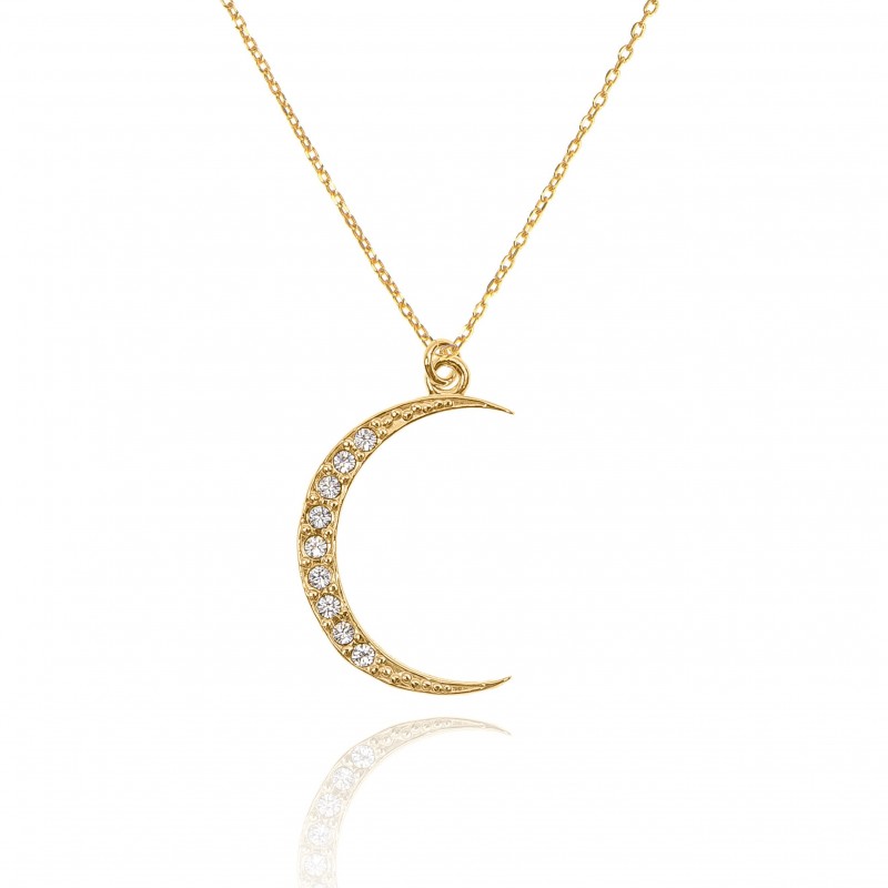 Naszyjnik srebrny pozłacany z księżycem wysadzanym kryształkami