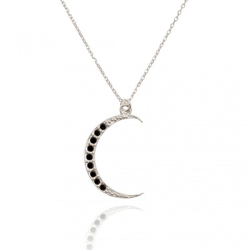 Naszyjnik srebrny z księżycem wysadzanym kryształkami