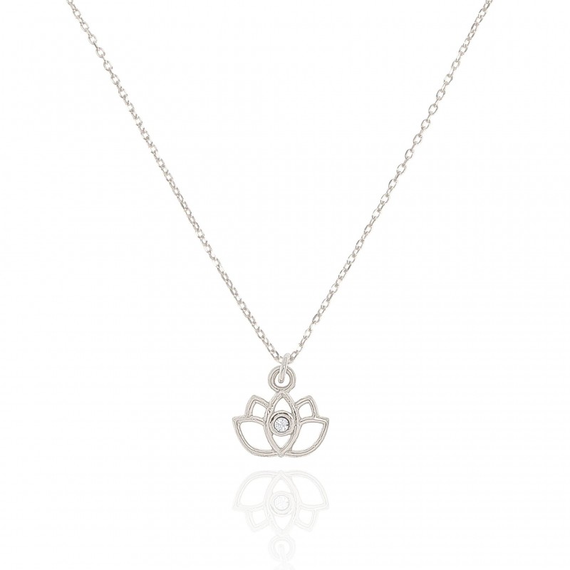 Naszyjnik srebrny z kwiatem lotosu i kryształkiem