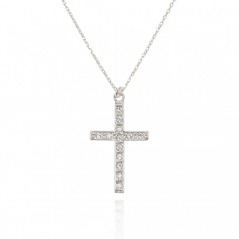 Naszyjnik srebrny z krzyżem wysadzanym kryształkami