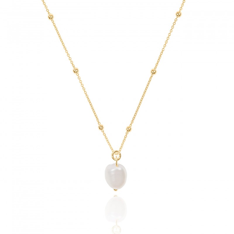 Naszyjnik srebrny pozłacany z kuleczkami i naturalną perłą