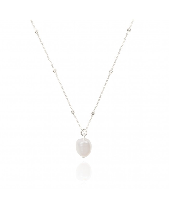 Naszyjnik srebrny z kuleczkami i naturalną perłą