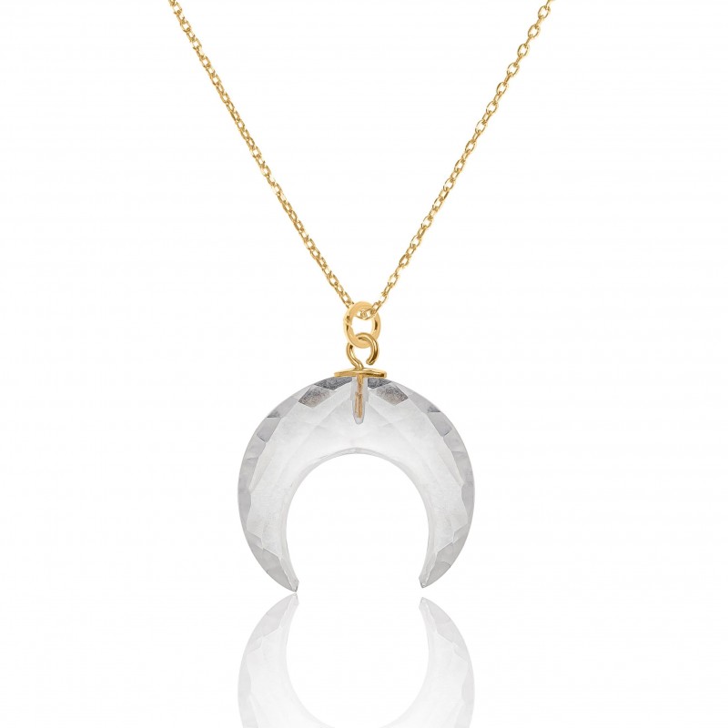 Naszyjnik srebrny pozłacany z kryształem górskim w kształcie księżyca