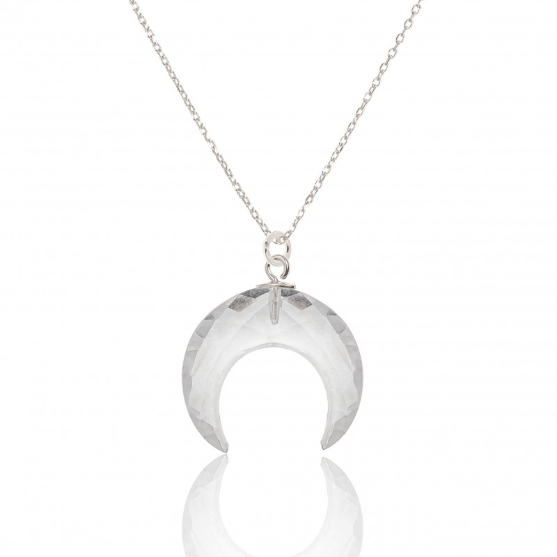 Naszyjnik srebrny z kryształem górskim w kształcie księżyca