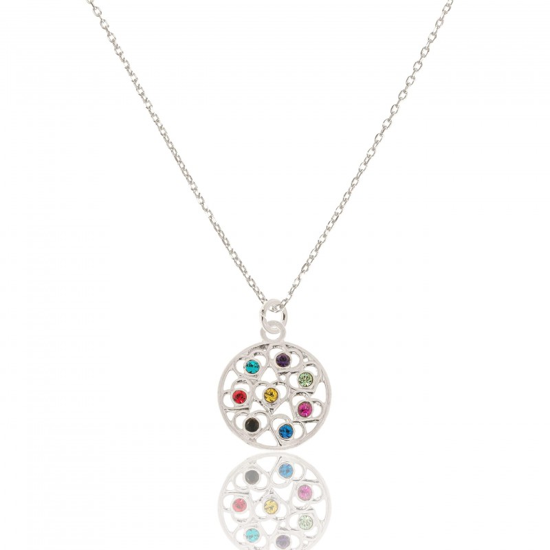 Naszyjnik srebrny z rozetą z kolorowymi kryształkami