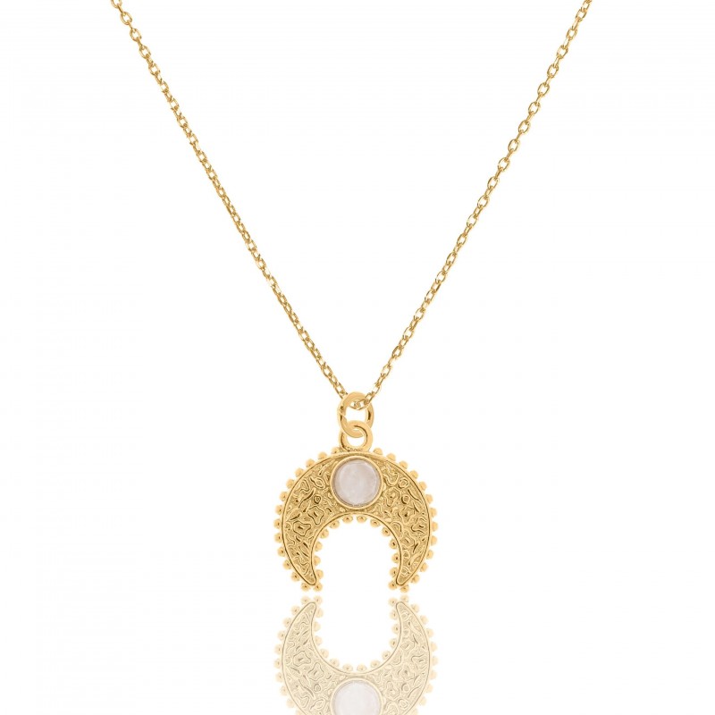 Naszyjnik srebrny pozłacany z księżycem i kwarcem różowym