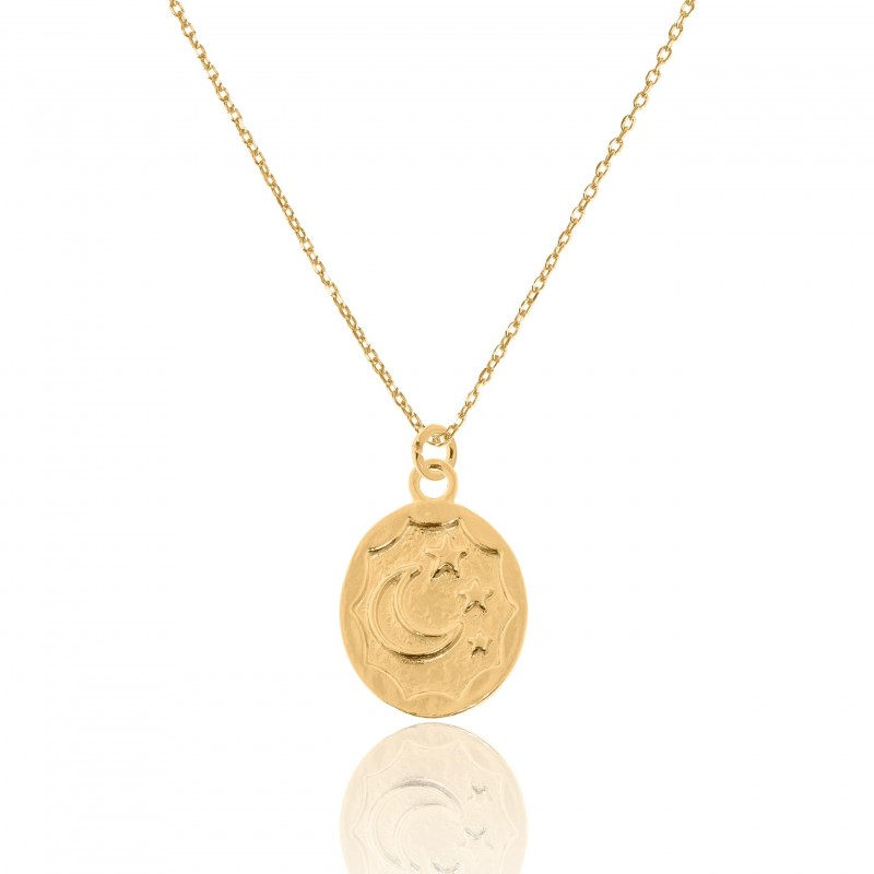 Naszyjnik srebrny pozłacany z grawerowanym księżycem i gwiazdami