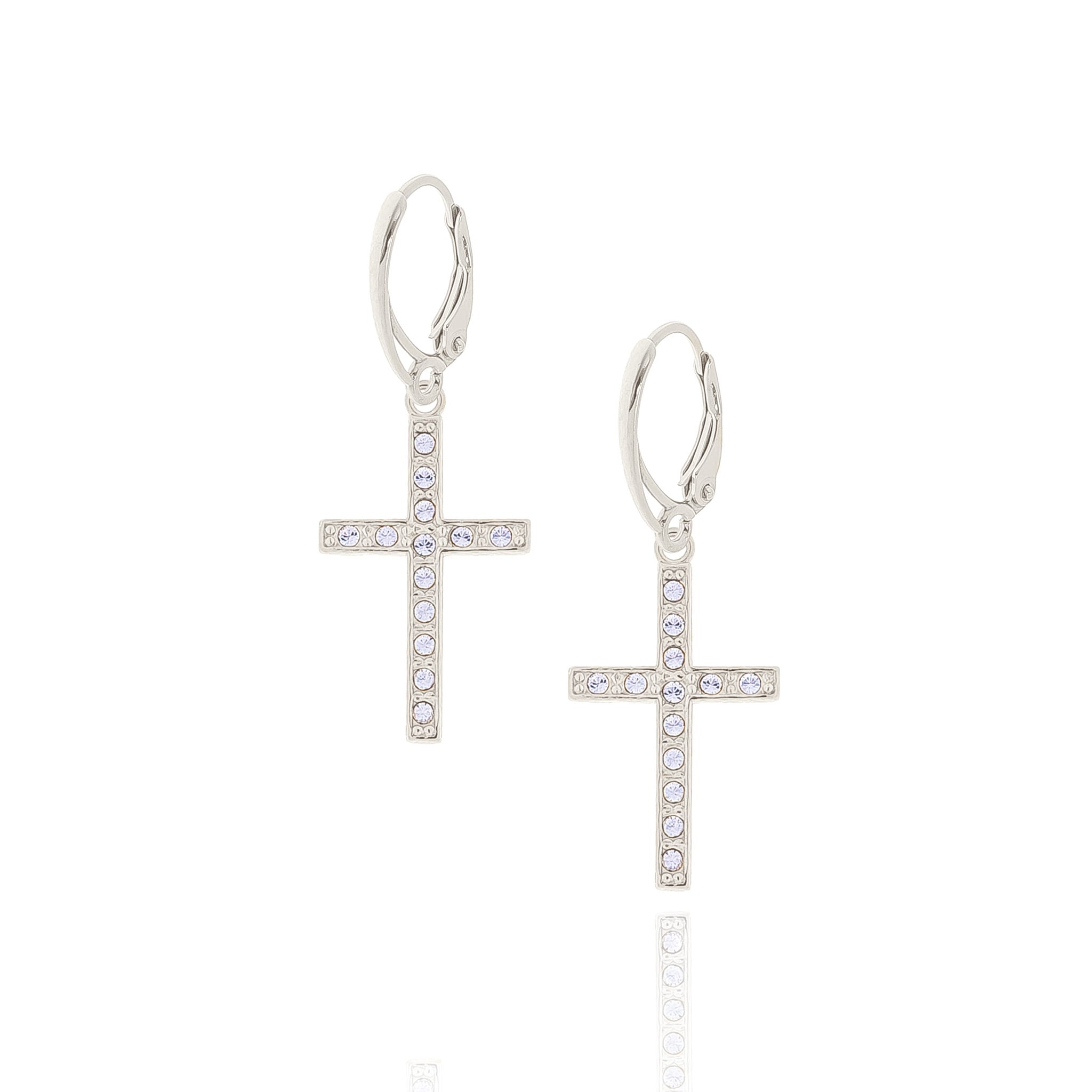Kolczyki srebrne z krzyżami wysadzanymi kryształkami Preciosa